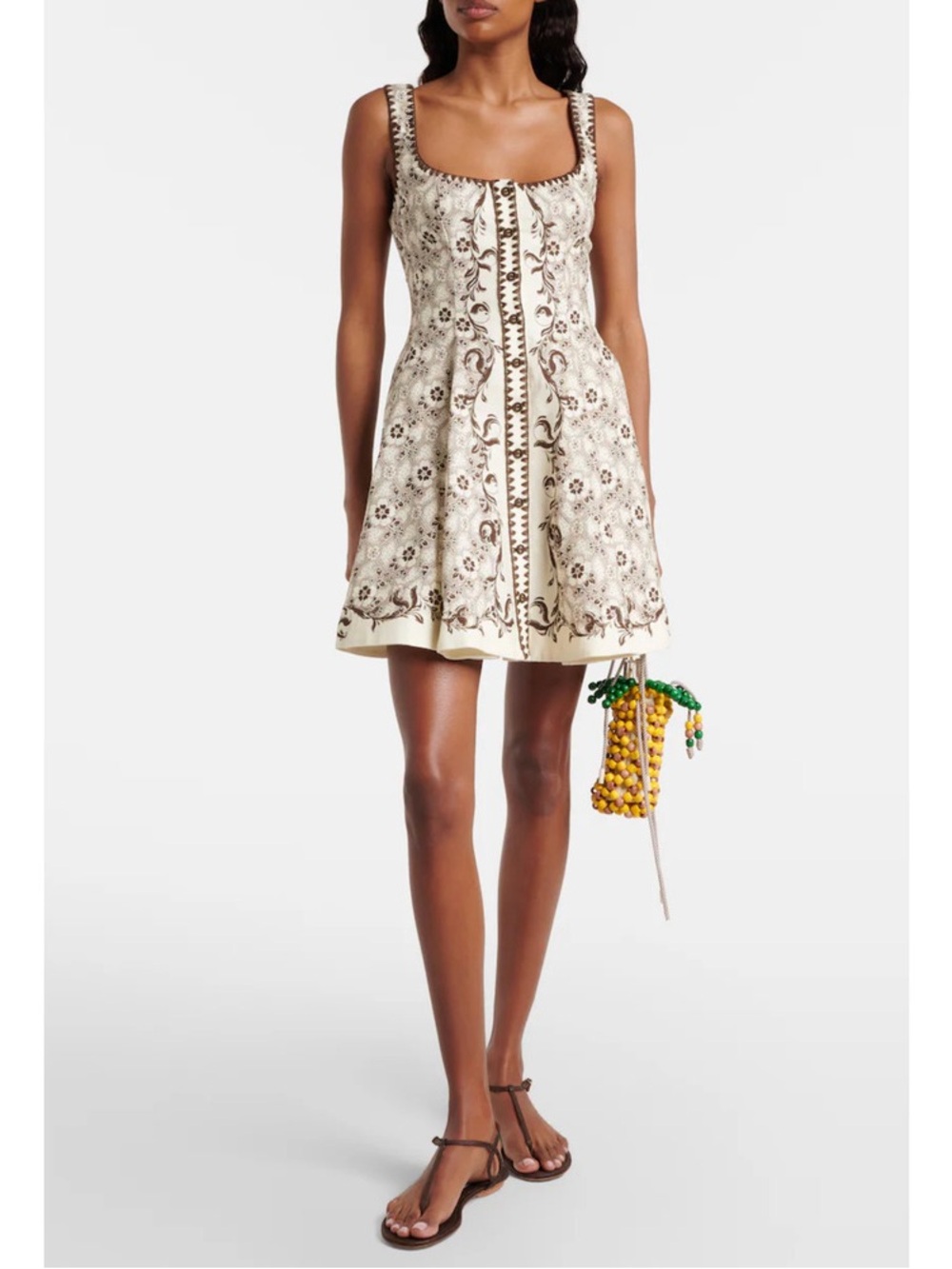Alemais Cream and Brown Floral Mini Fit-and-Flare Dress - Picture 2 of 4